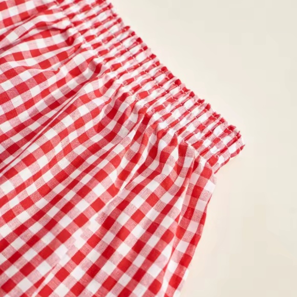 Red Cotton Plaid Shorts - Picture 2 of 2